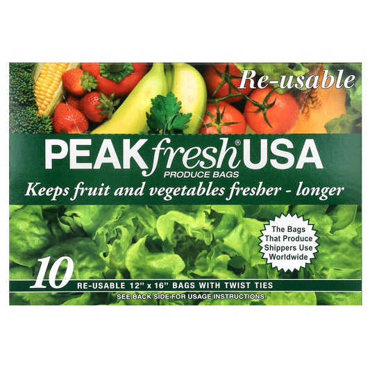 PEAKfresh USA-Produce Bags with Twist Ties-10 Re-Usable Bags
