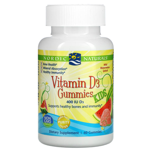 Nordic Naturals-Vitamin D3 Gummies Kids-Wild Watermelon Splash-400 IU-60 Gummies