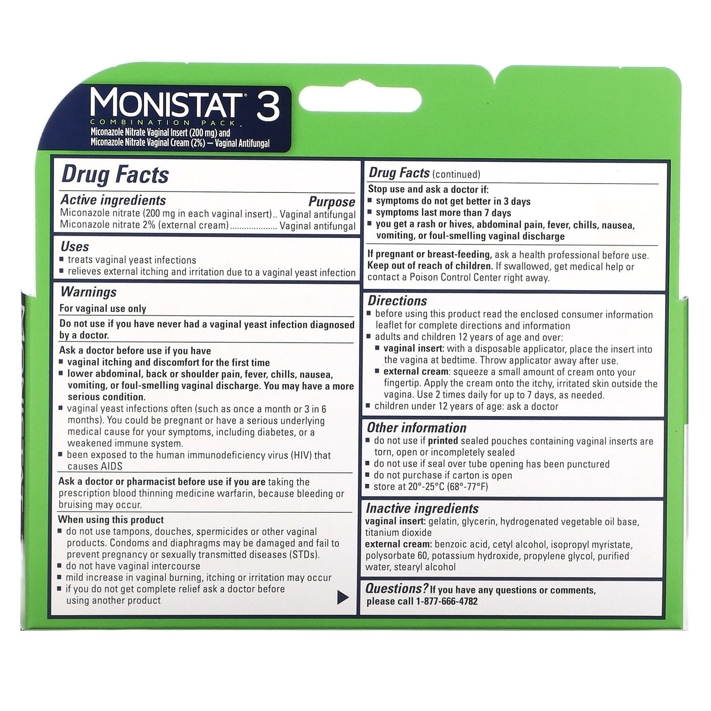 Monistat, 3-Day Treatment Combination Pack, 3 Ovule Inserts, 2.5 g Each + 0.32 oz (9 g) Tube