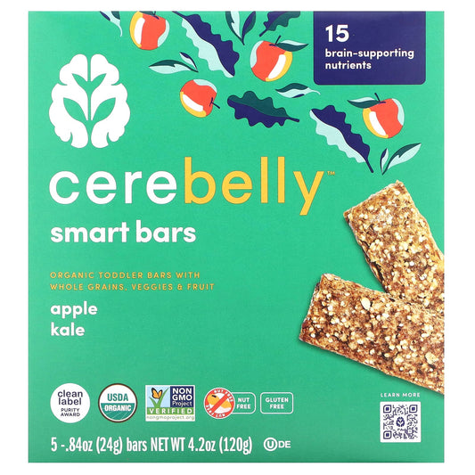 Cerebelly-Smart Bars-Organic Toddler Bars-Apple Kale-5 Bars-0.84 oz (24 g) Each