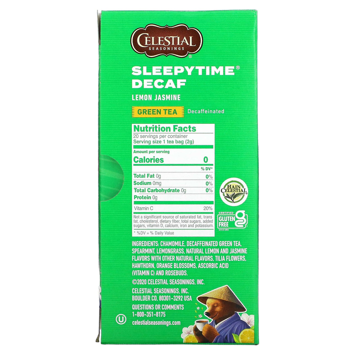 Celestial Seasonings, Sleepytime Green Tea Lemon Jasmine, Decaf, 20 Tea Bags, 1.1 oz (31 g)