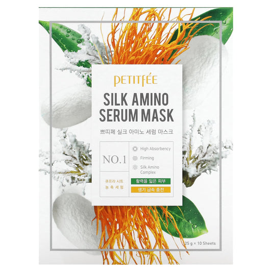 Petitfee-Silk Amino Serum Beauty Mask-10 Sheets-25 g Each