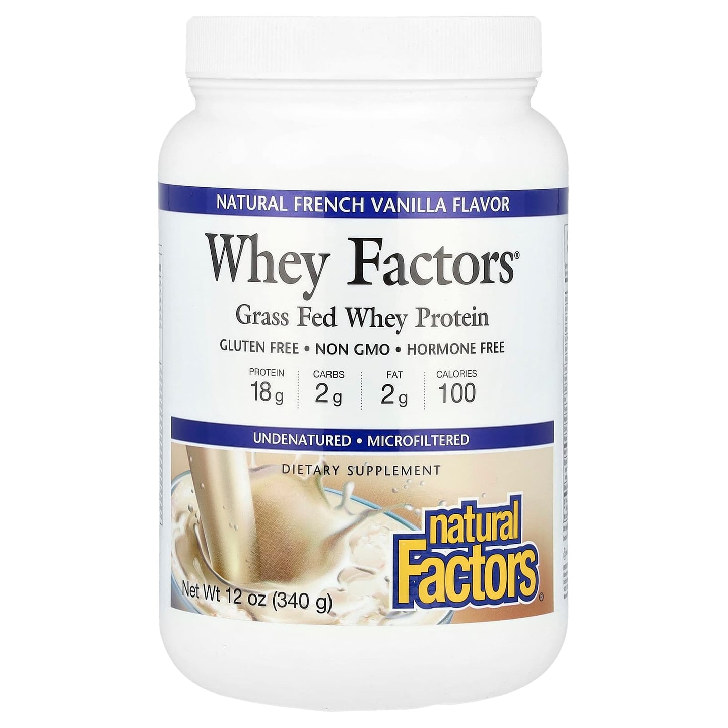 Natural Factors-Whey Factors-Grass Fed Whey Protein-Natural French Vanilla-12 oz (340 g)