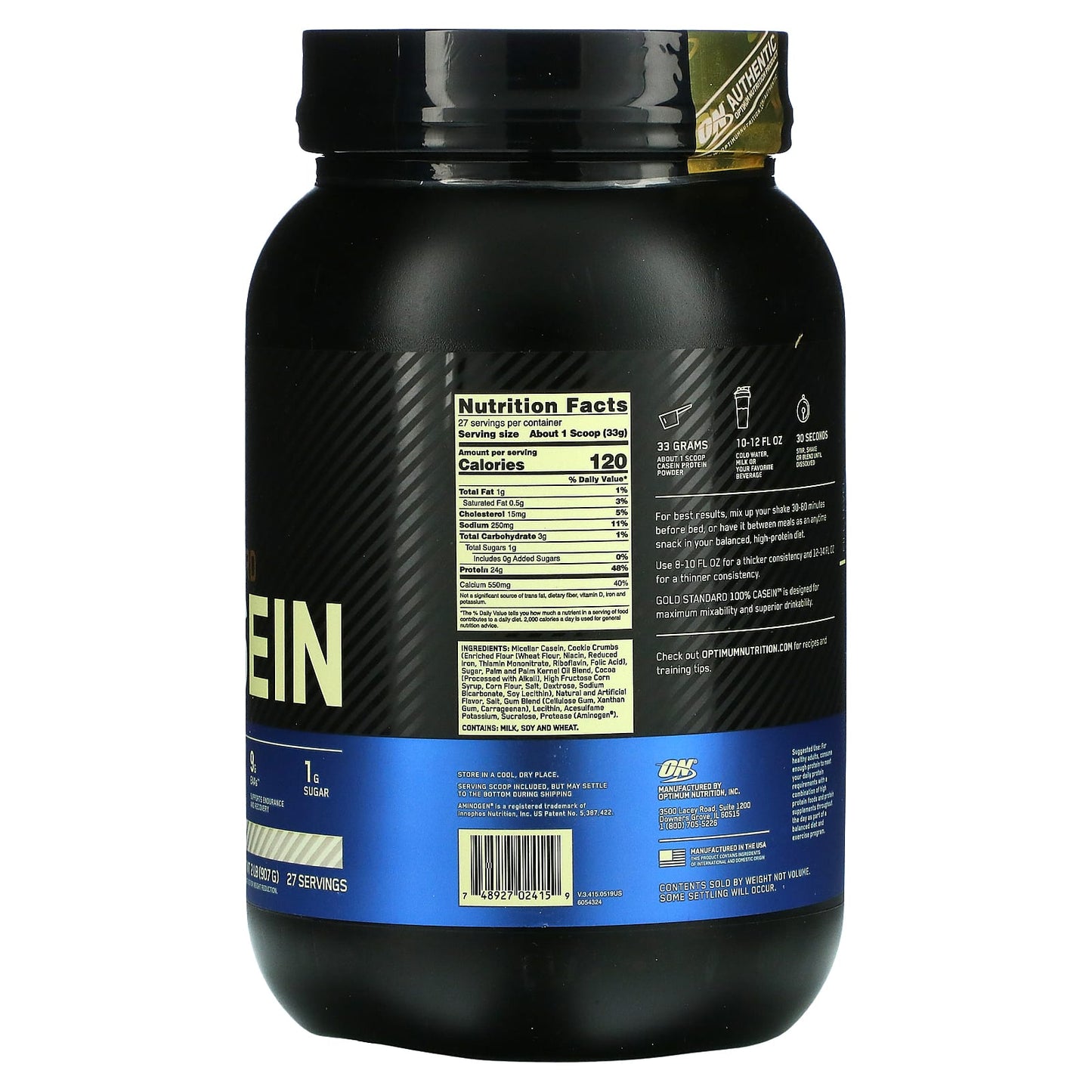 Optimum Nutrition, Gold Standard 100% Casein, Cookies & Cream, 2 lb (907 g)