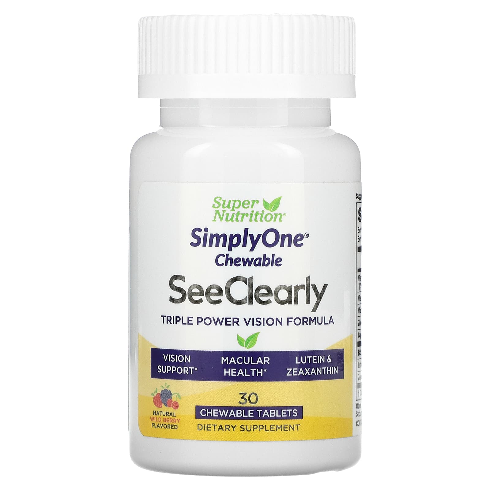 Super Nutrition-SimplyOne-See Clearly-Triple Power Vision Formula-Wild-Berry Flavor-30 Chewable Tablets