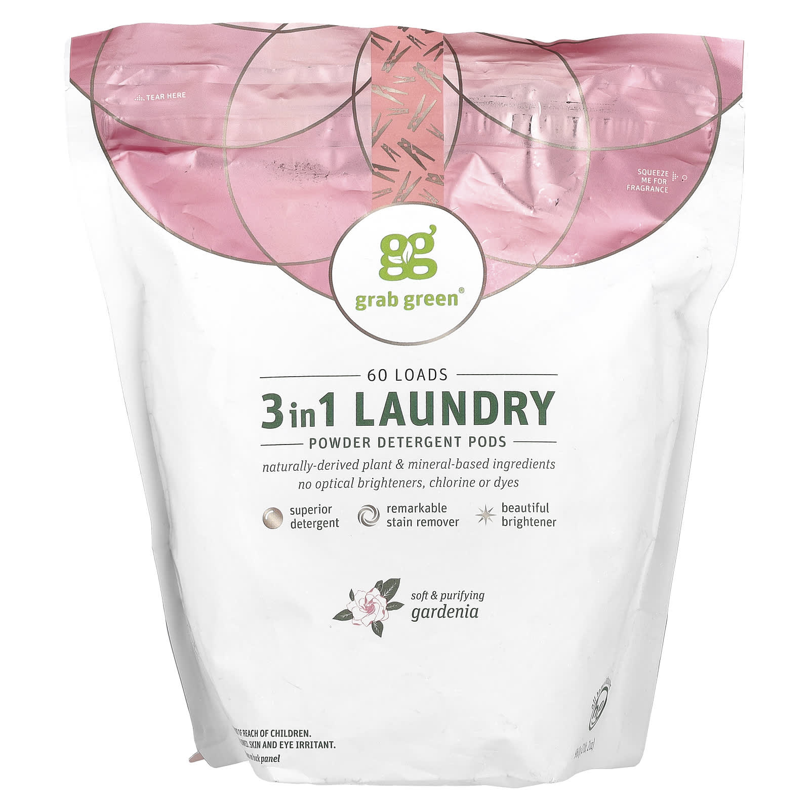 Grab Green-3-in-1 Laundry Detergent Pods-Gardenia-60 Loads-2 lbs 2 oz (960 g)