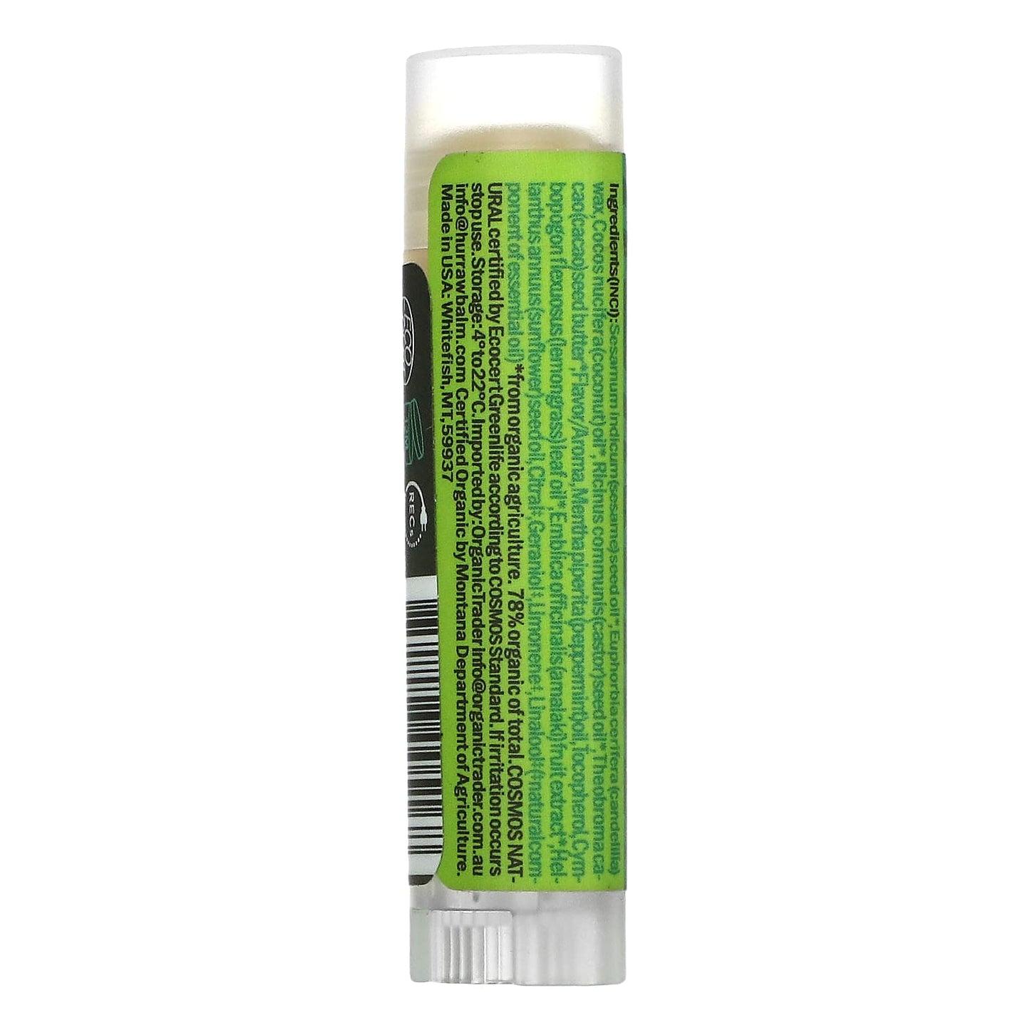 Hurraw! Balm, Lip Balm, Coconut Mint Lemongrass, 0.17 oz (4.8 g)