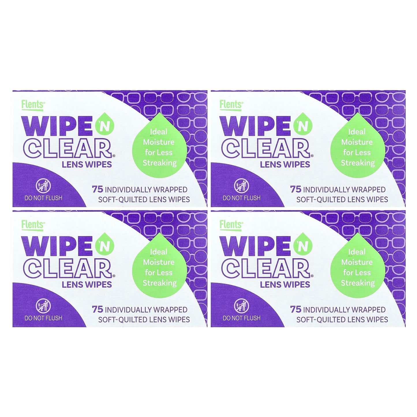 Flents-Wipe 'N Clear-Lens Wipes-4 Boxes-75 Individually Wrapped Soft-Quilted Lens Wipes