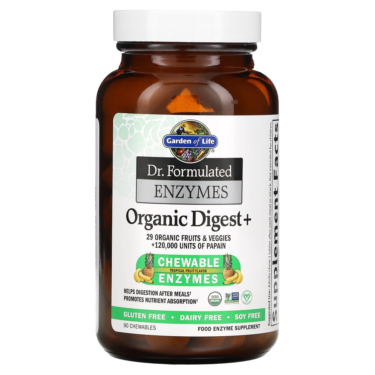 Garden of Life, Dr. Formulated Enzymes, Organic Digest +, Tropical Fruit , 90 Chewables