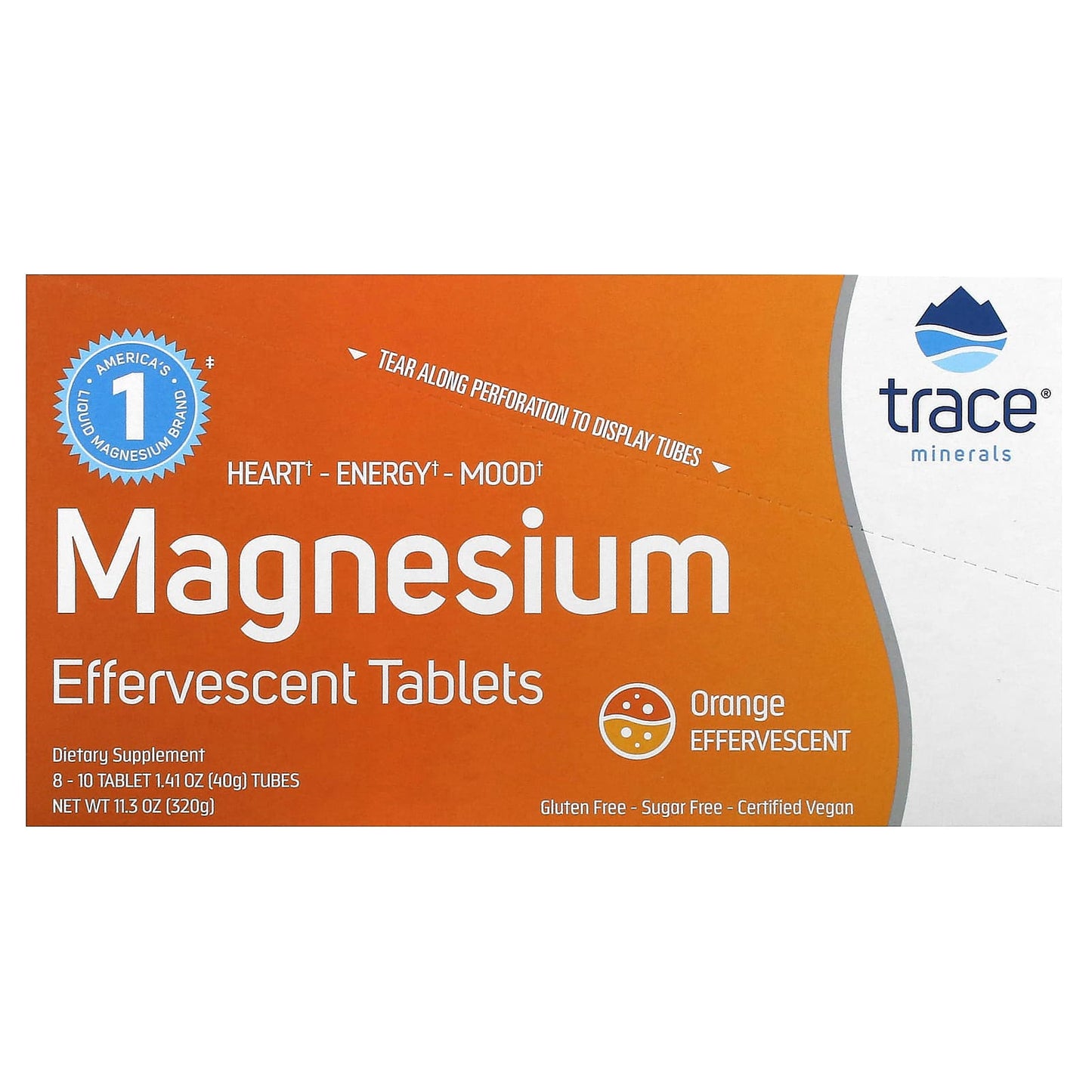 Trace Minerals ®-Magnesium Effervescent Tablets-Orange-8 Tubes-10 Tablets Each