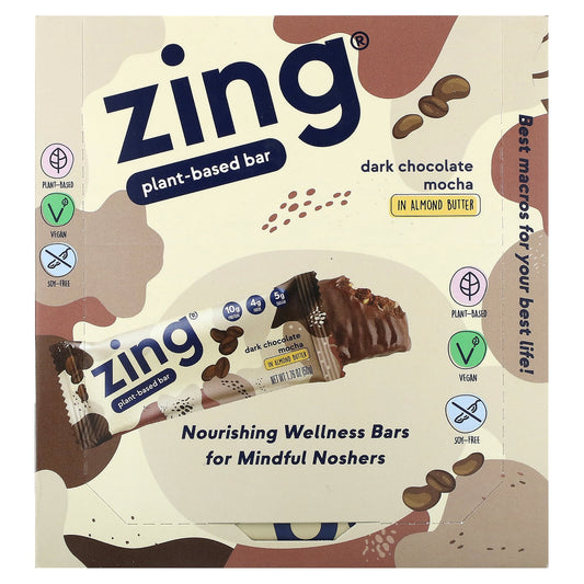 Zing Bars-Plant-Based Bar-Dark Chocolate Mocha In Almond Butter-12 Bars-1.76 oz (50 g) Each