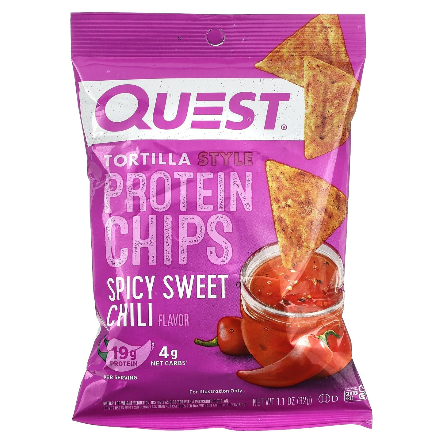 Quest Nutrition, Tortilla Style Protein Chips, Spicy Sweet Chili, 8 Bags, 1.1 oz (32 g) Each Bag