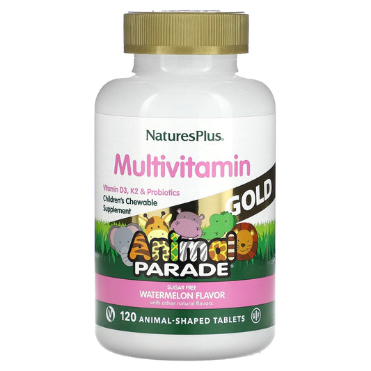 NaturesPlus-Animal Parade Gold-Children's Chewable Multivitamin Supplement-Watermelon-120 Animal-Shaped Tablets