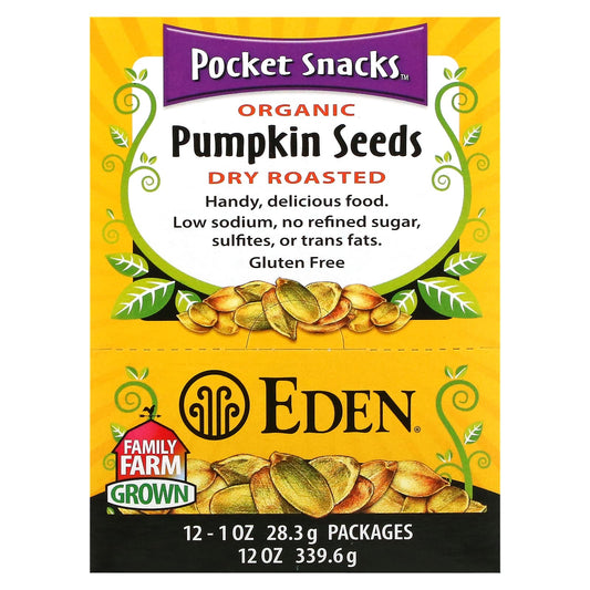 Eden Foods-Pocket Snacks-Organic Pumpkin Seeds-Dry Roasted-12 Packages-1 oz (28.3 g) Each