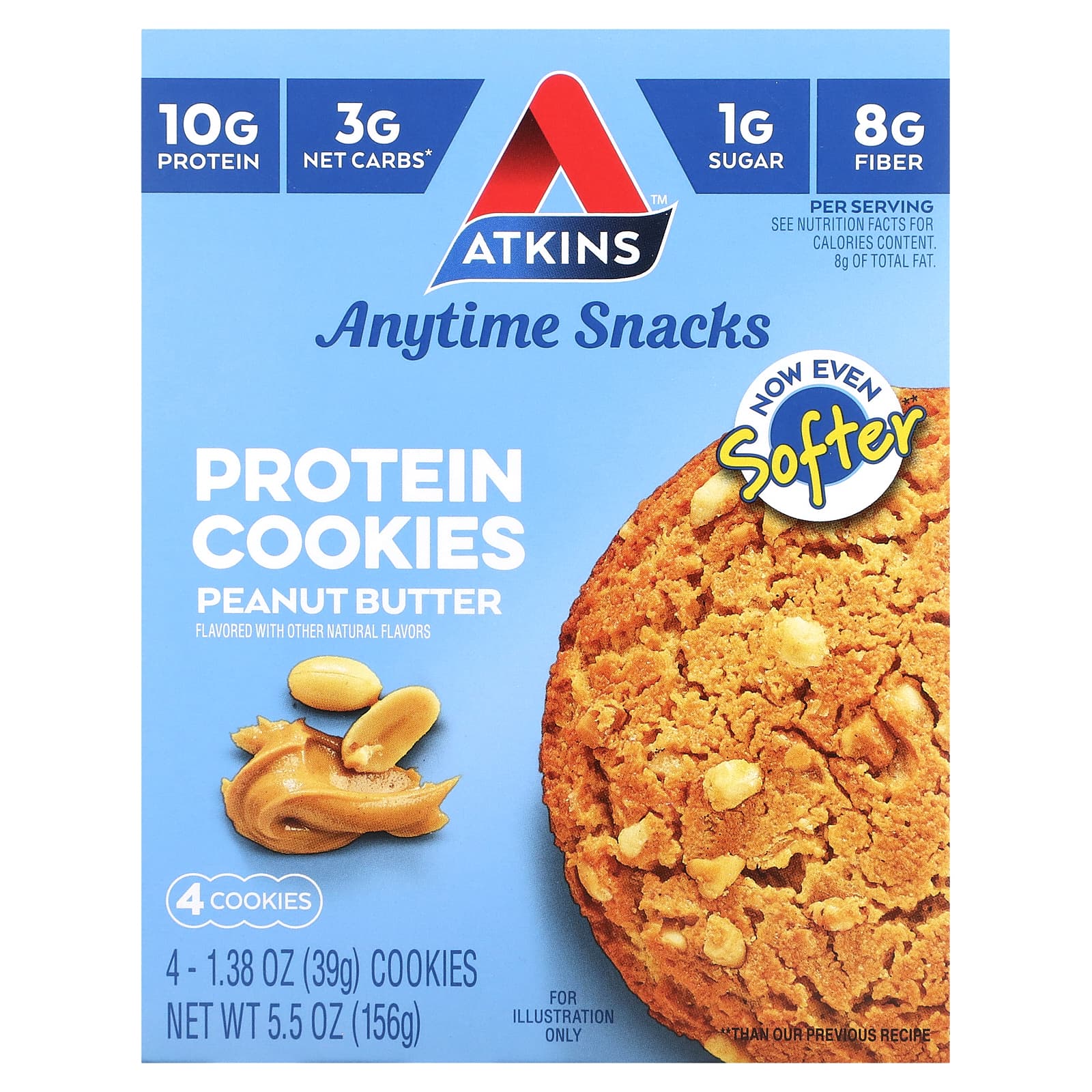 Atkins-Anytime Snacks-Protein Cookies-Peanut Butter-4 Cookies-1.38 oz (39 g) Each