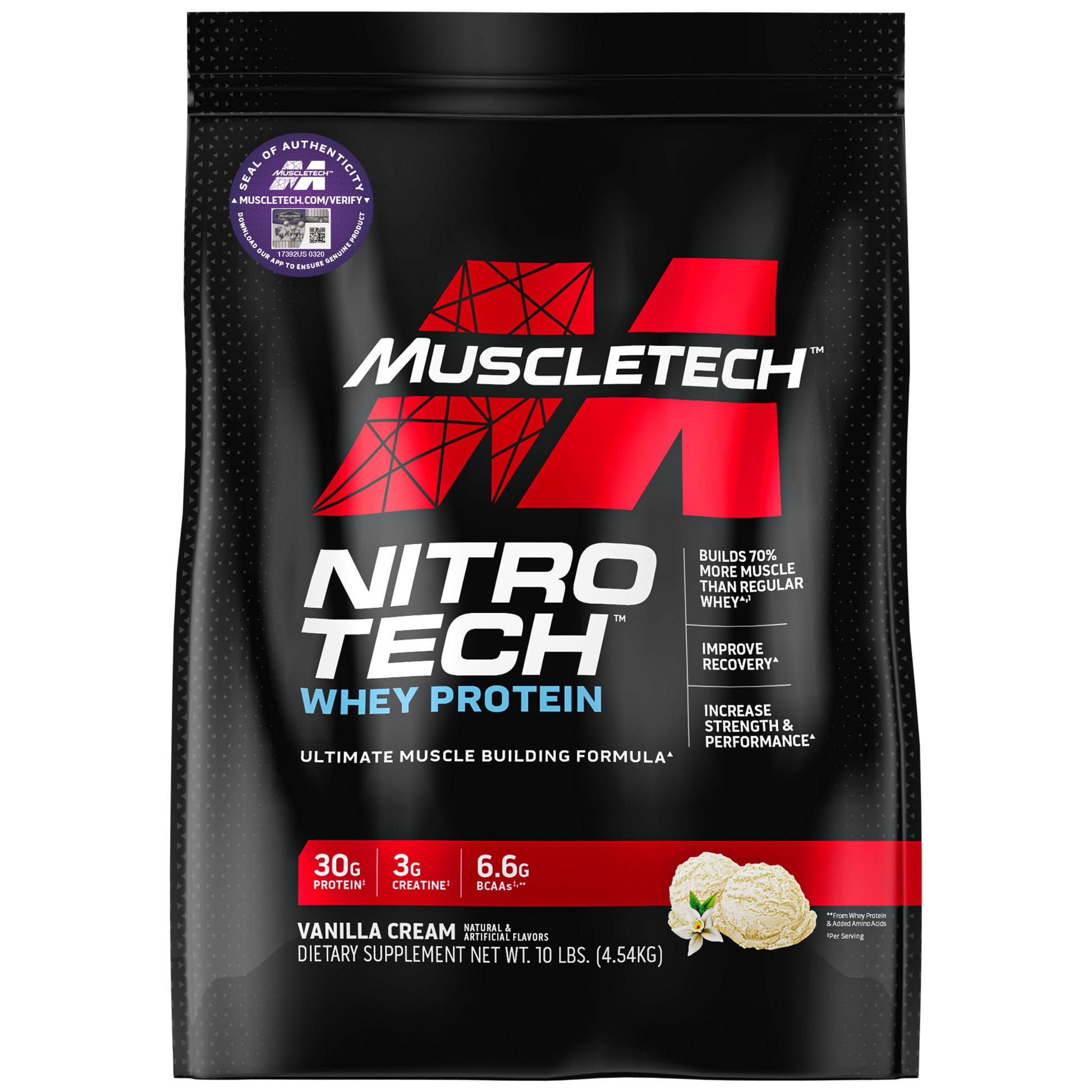 MuscleTech-Nitro Tech-Whey Protein-Vanilla-10 lbs (4.54 kg)