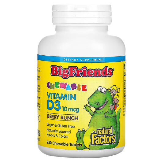 Natural Factors-Big Friends-Chewable Vitamin D3-Berry Bunch-10 mcg-250 Chewable Tablets