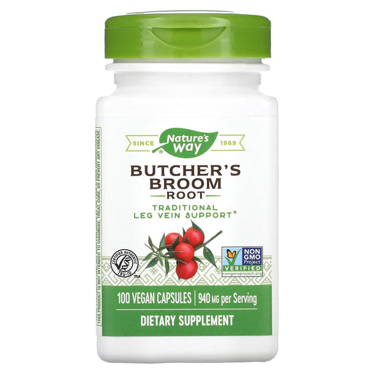 Nature's Way-Butcher's Broom Root-940 mg-100 Vegan Capsules (470 mg per Capsule)