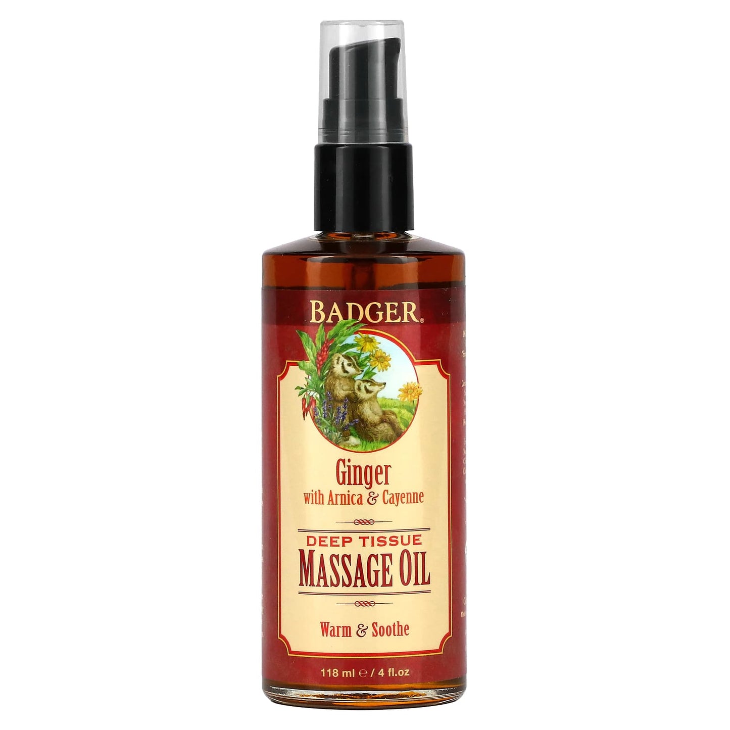 Badger Company-Deep Tissue Massage Oil-Ginger with Arnica & Cayenne-4 fl oz (118 ml)