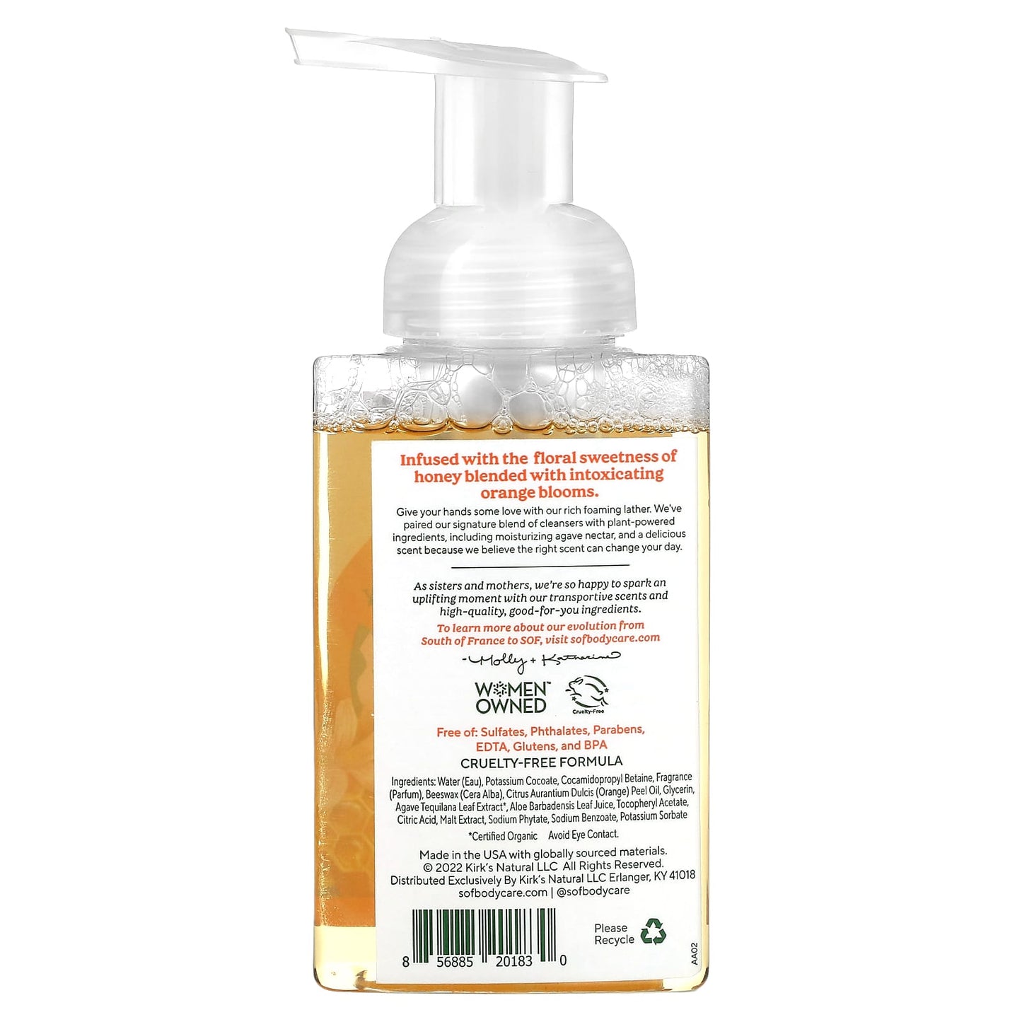 SoF, Hydrating Foaming Hand Wash with Agave Nectar, Orange Blossom & Honey, 8 fl oz (236 ml)