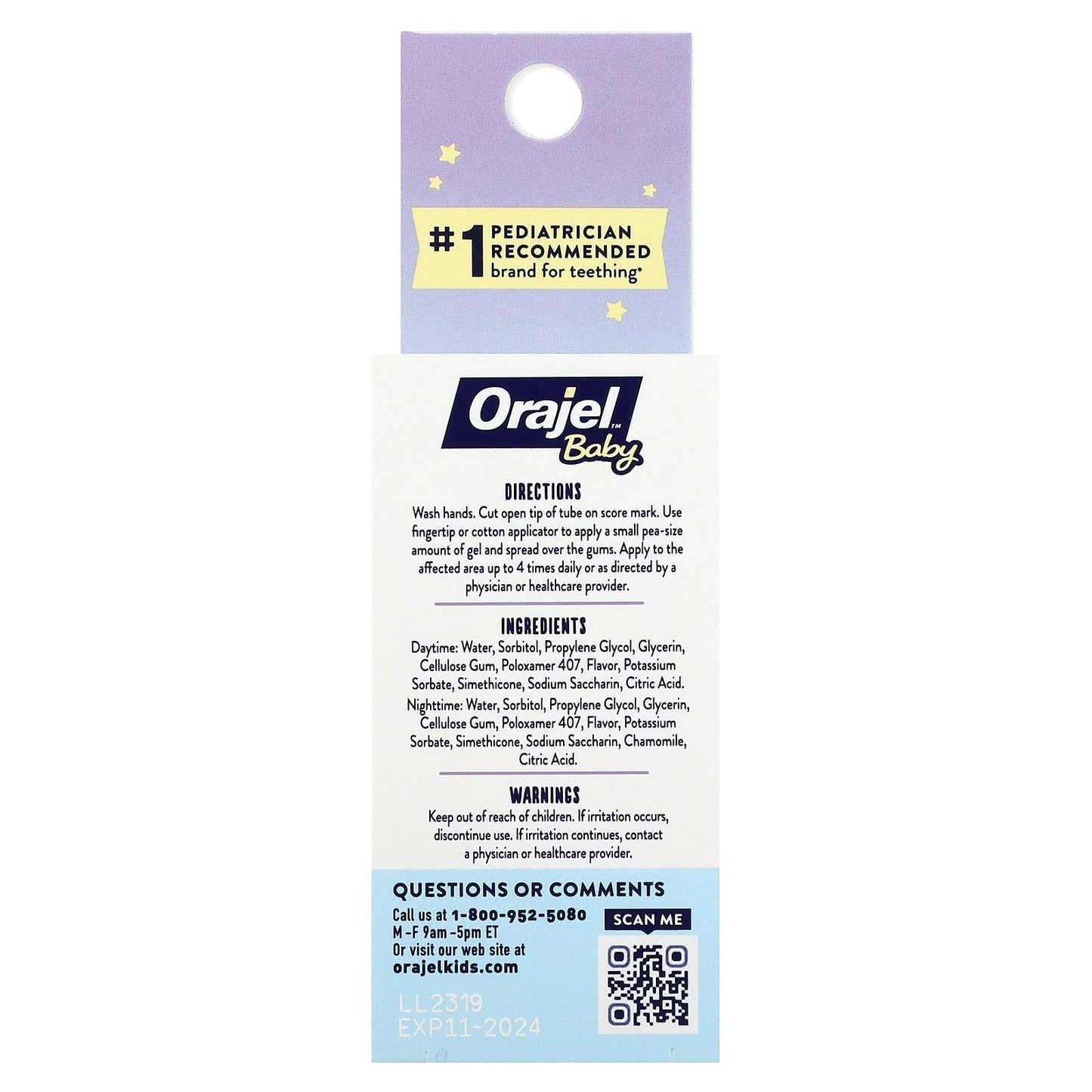 Orajel, Baby Daytime + Nighttime Cooling Gels for Teething, 0+ Years, 2 Tubes, 0.18 oz (5.1 g) Each