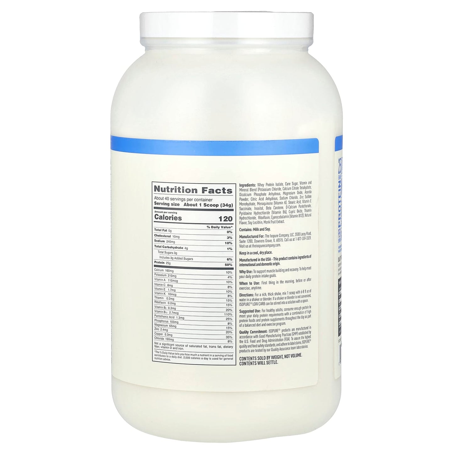 Isopure, Low Carb Protein Powder, Vanilla, 3 lbs (1.36 kg)