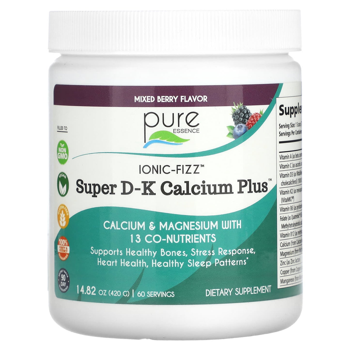 Pure Essence-Ionic-Fizz-Super D-K Calcium Plus-Mixed Berry-14.82 oz (420 g)