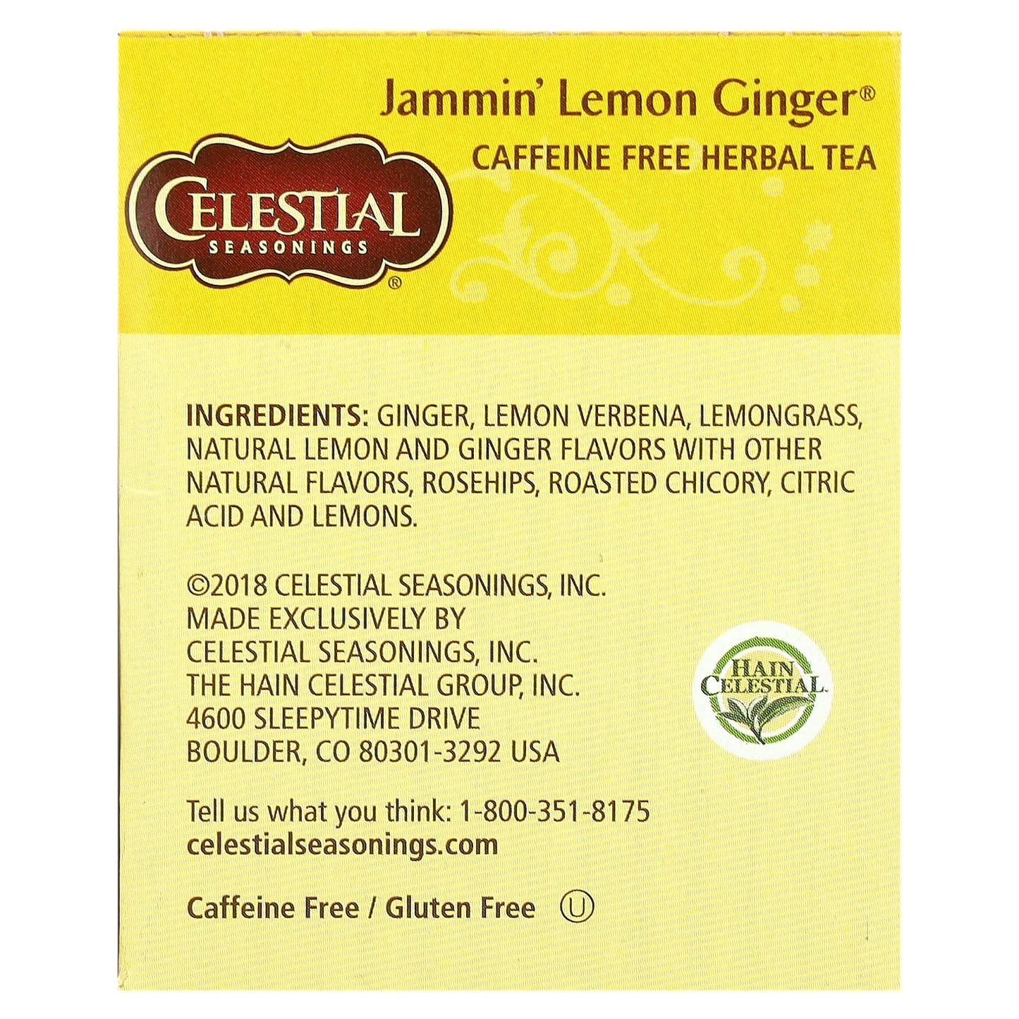 Celestial Seasonings, Herbal Tea, Jammin' Lemon Ginger, Caffeine Free ,  20 Tea Bags, 1.6 oz (45 g)