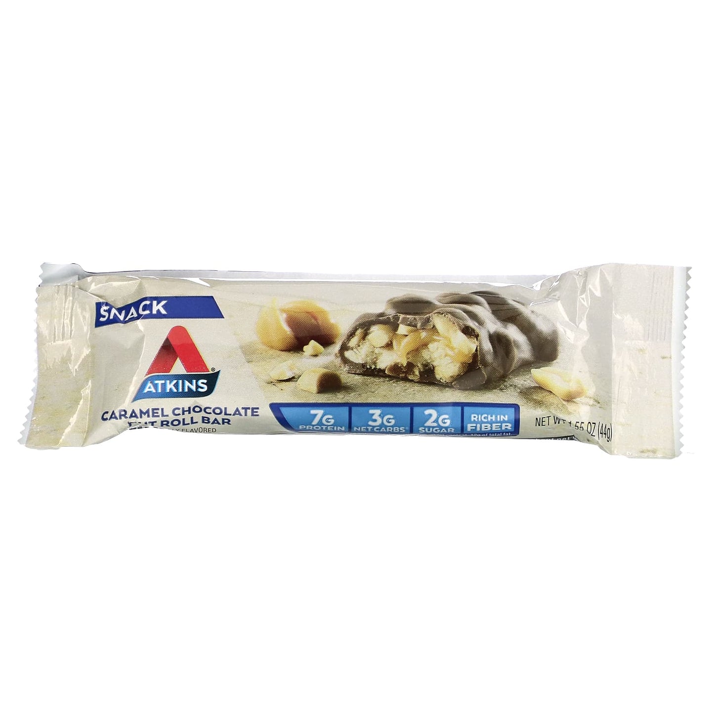 Atkins, Snack, Caramel Chocolate Nut Roll Bar, 5 Bars, 1.55 oz (44 g) Each