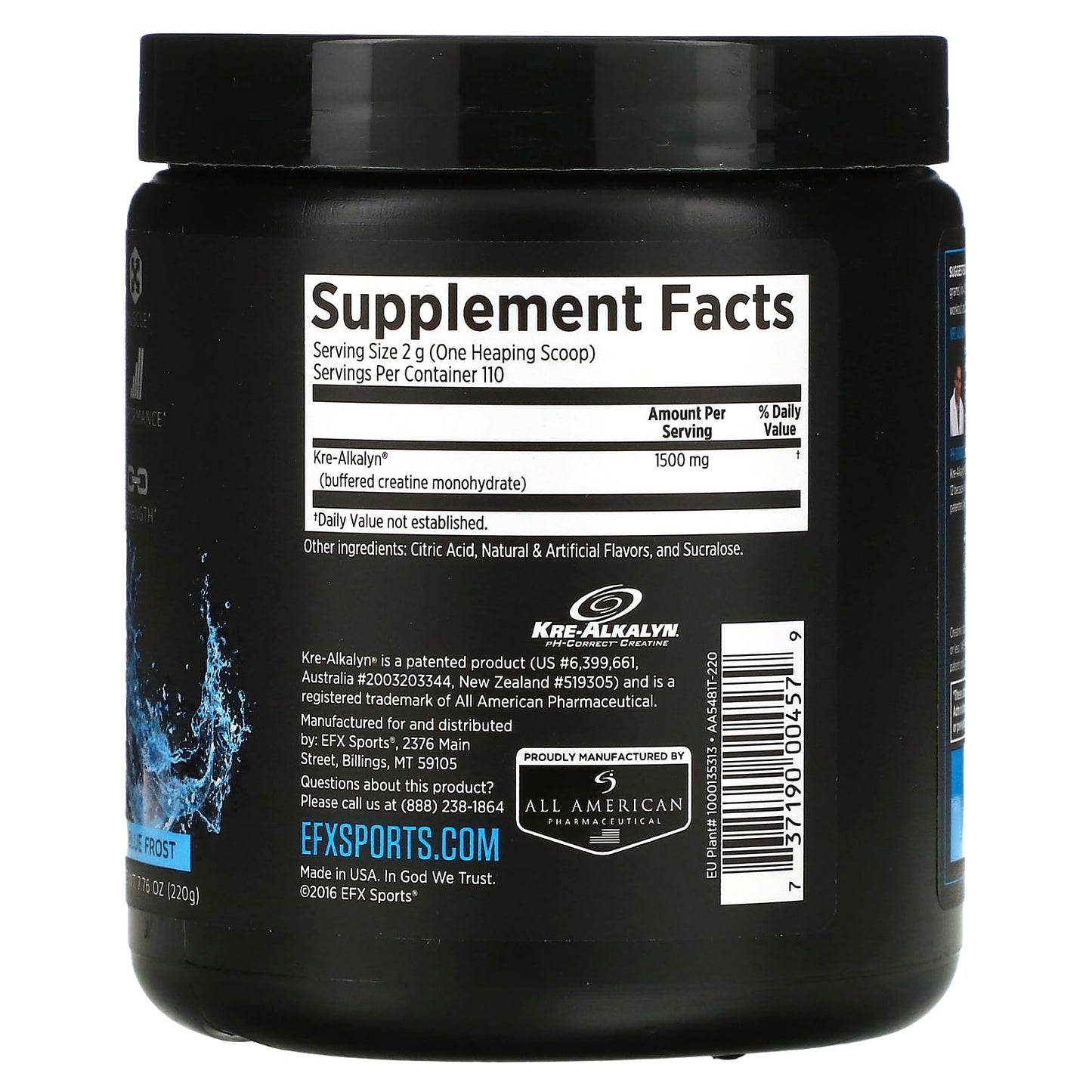 EFX Sports, Kre-Alkalyn EFX Powder, Blue Frost,  7.76 oz (220 g)