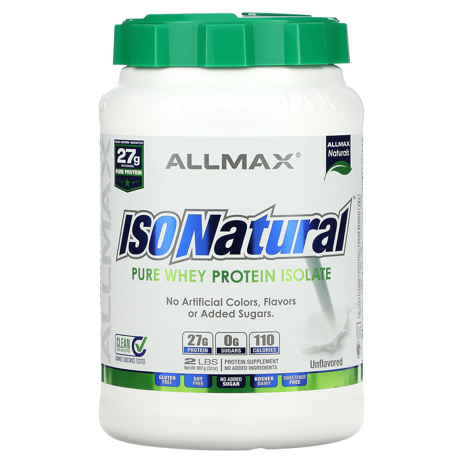 ALLMAX-IsoNatural-Pure Whey Protein Isolate-Unflavored-2 lbs (907 g)