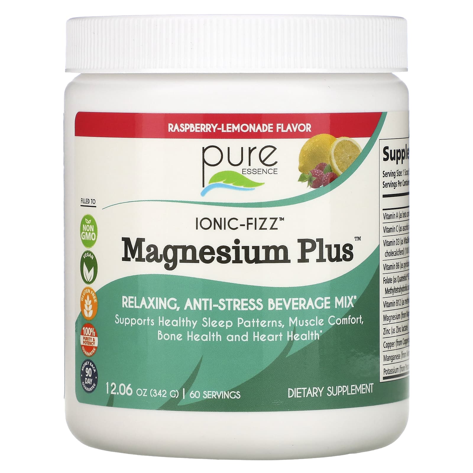 Pure Essence-Ionic-Fizz-Magnesium Plus-Raspberry Lemonade-12.06 oz (342 g)