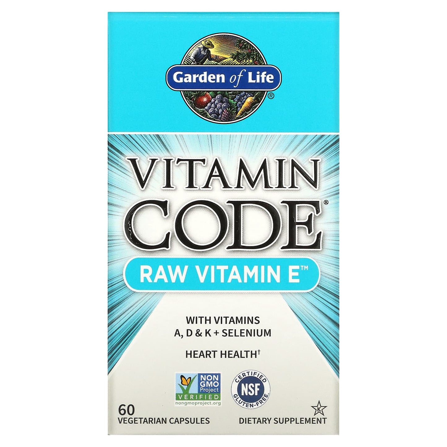 Garden of Life-Vitamin Code-RAW Vitamin E-60 Vegetarian Capsules