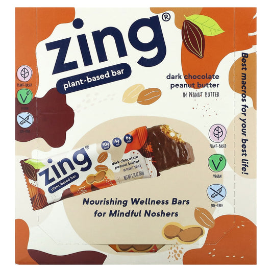 Zing Bars-Plant-Based Bar-Dark Chocolate Peanut Butter In Peanut Butter-12 Bars-1.76 oz (50 g) Each