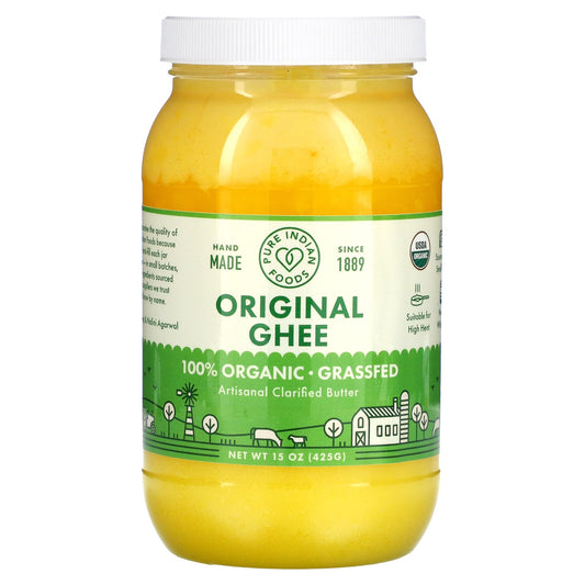 Pure Indian Foods-100% Organic Grass-Fed Original Ghee-15 oz (425 g)