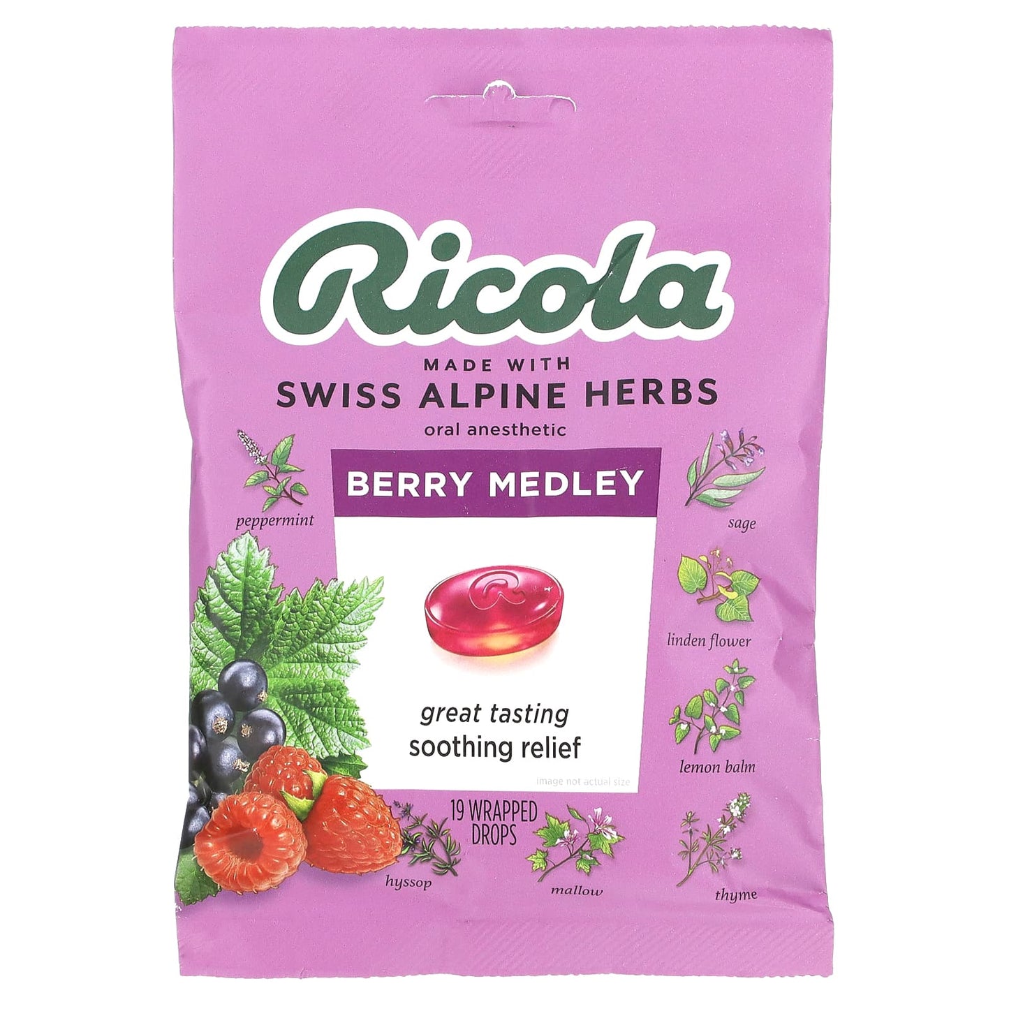 Ricola-Oral Anesthetic-Berry Medley -19 Wrapped Drops