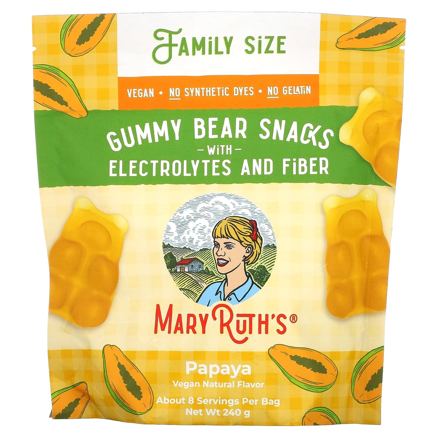 MaryRuth's-Gummy Bear Snacks with Electrolytes and Fiber-Papaya-240 g