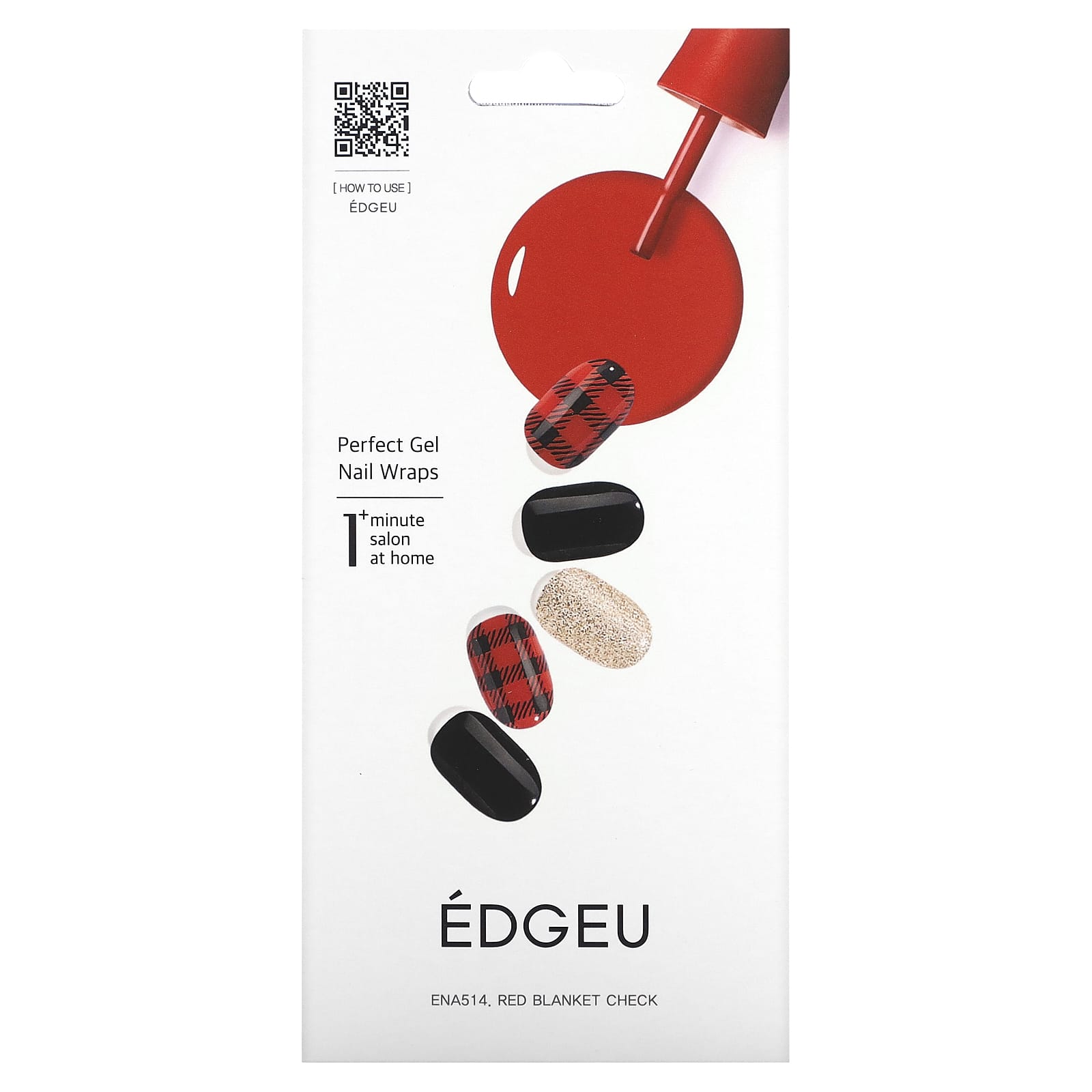 Edgeu-Perfect Gel Nail Wraps-ENA514-Red Blanket Check-16 Piece Strips Set