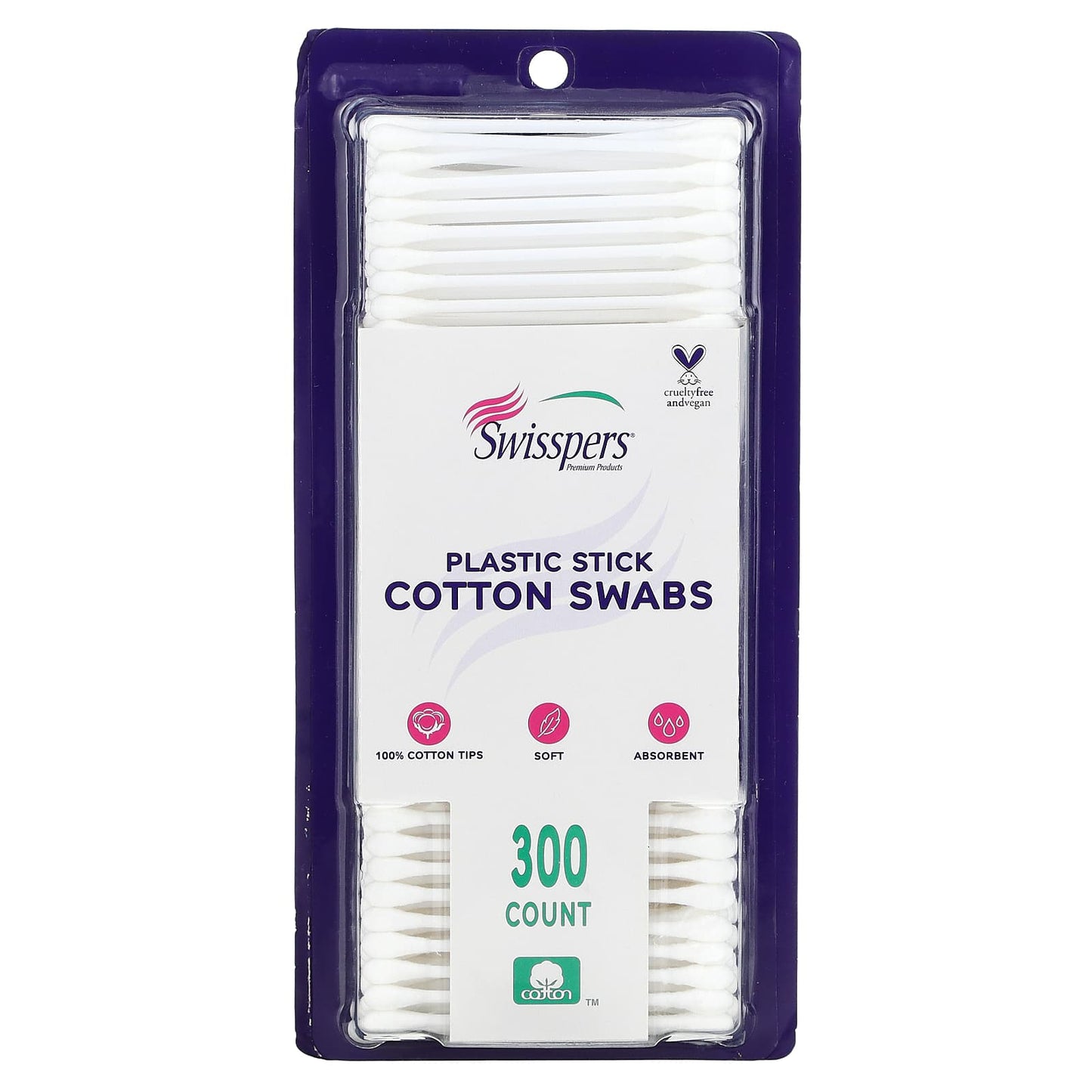 Swisspers-Plastic Stick Cotton Swabs-300 Count