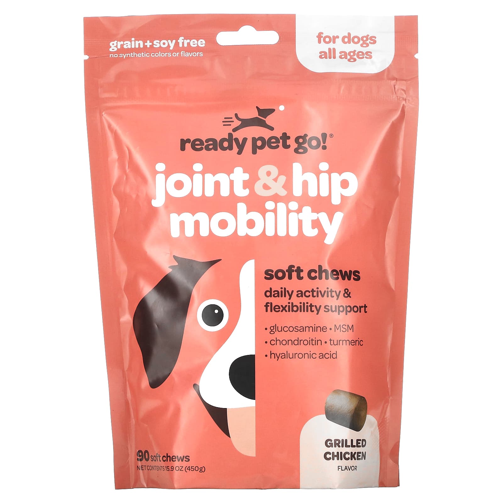 Ready Pet Go-Joint & Hip Mobility-For Dogs-All Ages-Grilled Chicken-90 Soft Chews-15.9 oz (450 g)