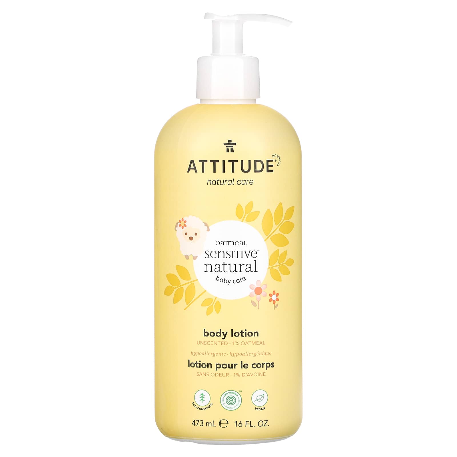 ATTITUDE-Oatmeal Sensitive Natural- Body Lotion-Unscented-16 fl oz (473 ml)