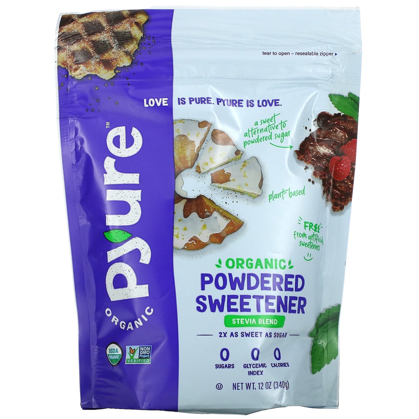 Pyure-Organic Powdered Stevia Sweetener Blend-Confectioners Sugar Substitute-Keto-12 oz (340 g)