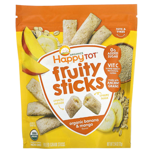 Happy Family Organics-Happy Tot-Fruity Sticks-Organic Banana & Mango-2.54 oz (72 g)