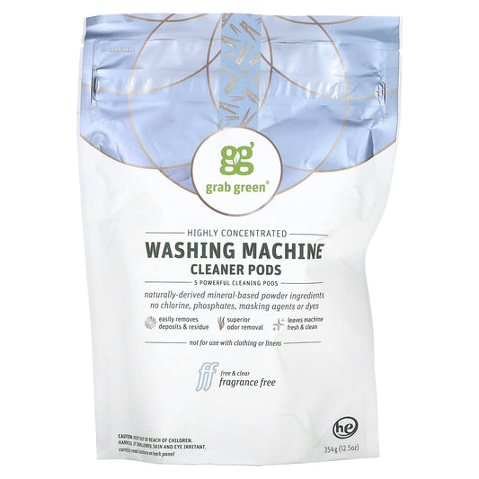 Grab Green-Washing Machine Cleaner Pods-Fragrance Free-12.5 oz (354 g)