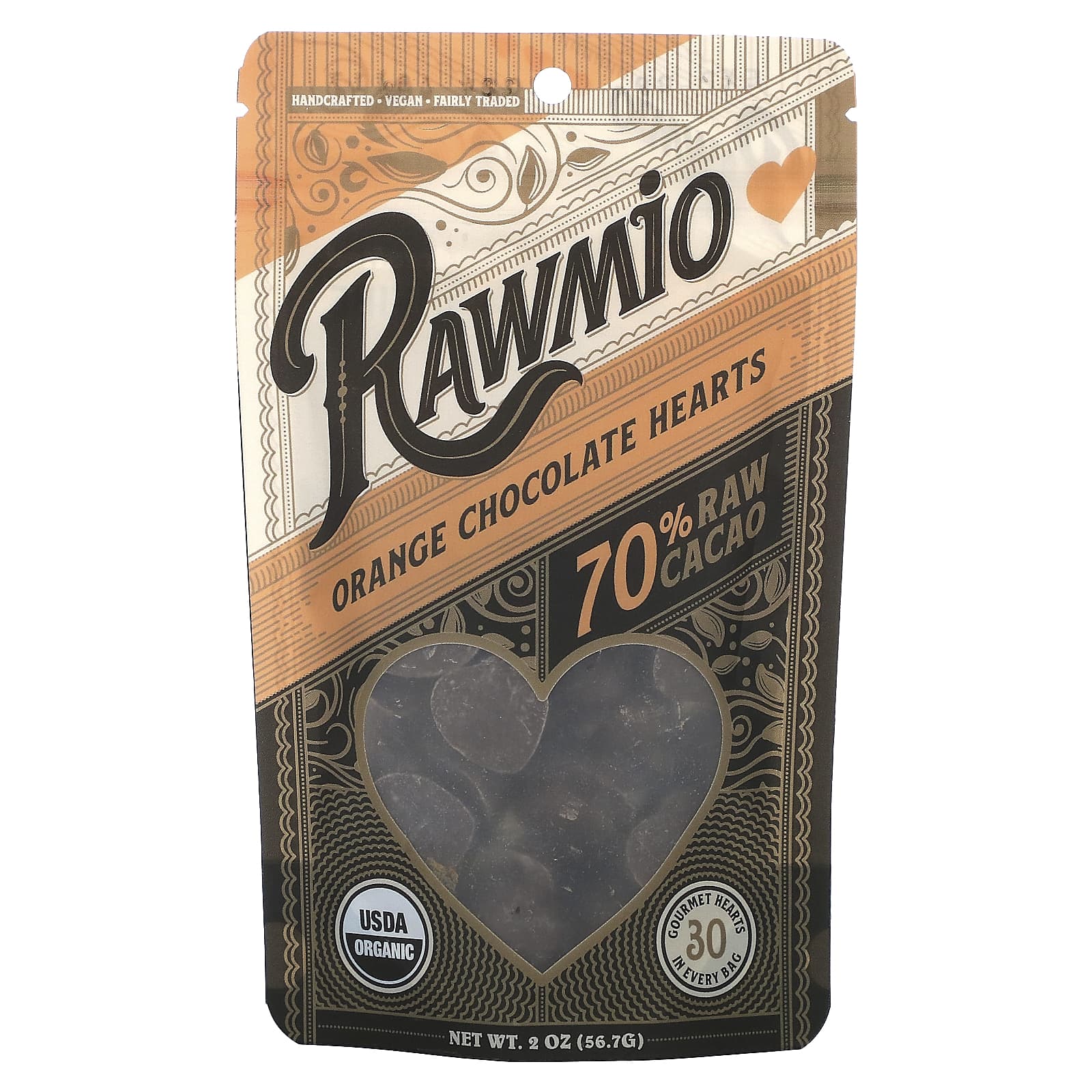 Rawmio-Orange Chocolate Hearts-70% Raw Cacao-2 oz (56.7 g)