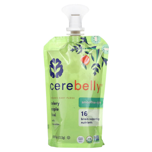 Cerebelly-Organic Baby Puree-Smoothie-Style-Celery-Apple-Kiwi with Cucumber-4 oz (113 g)