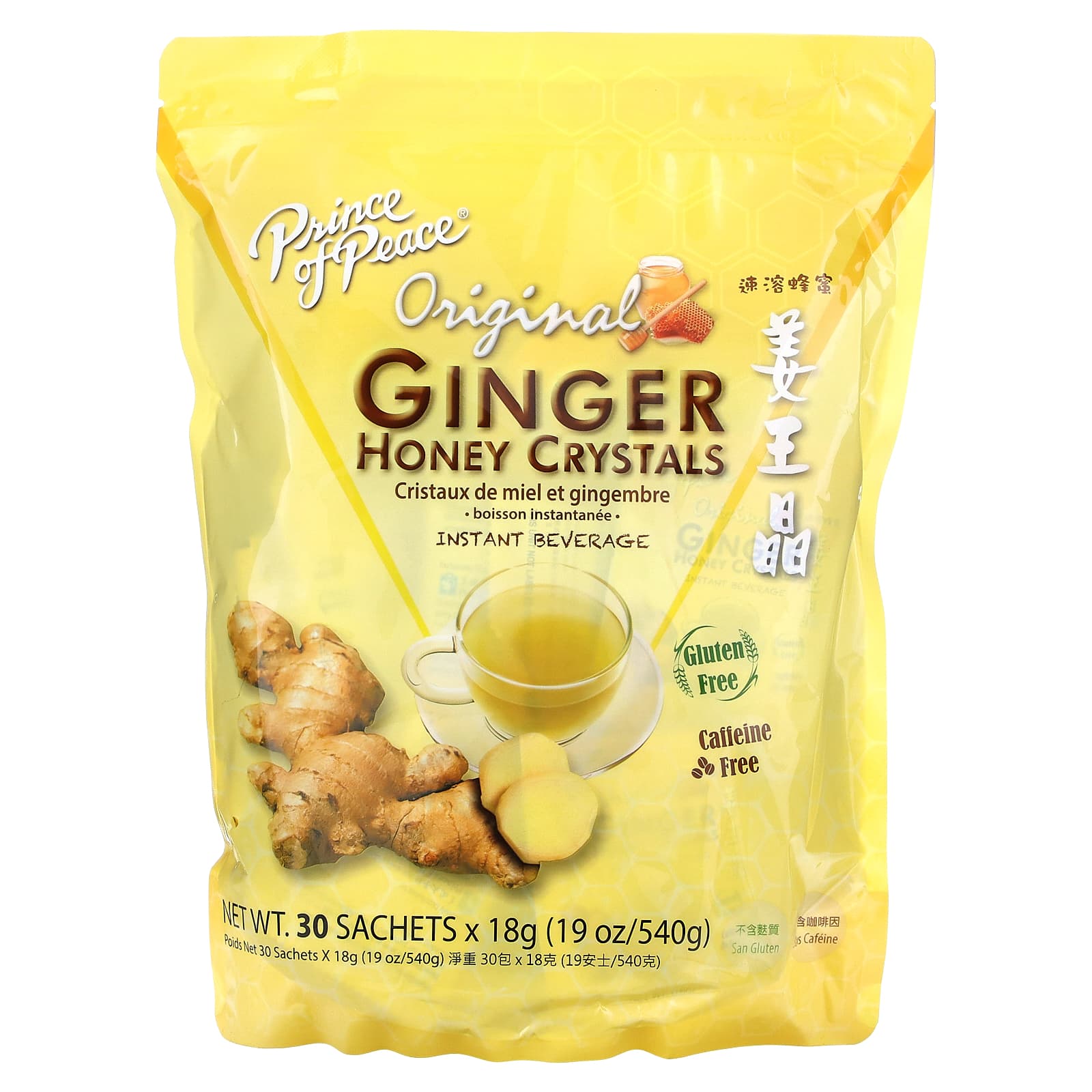 Prince of Peace-Ginger Honey Crystals-Original-Caffeine Free-30 Sachets-18 g Each