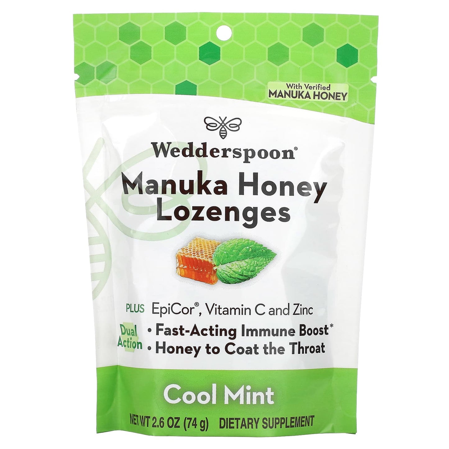 Wedderspoon-Manuka Honey Lozenges-Cool Mint-2.6 oz (74 g)