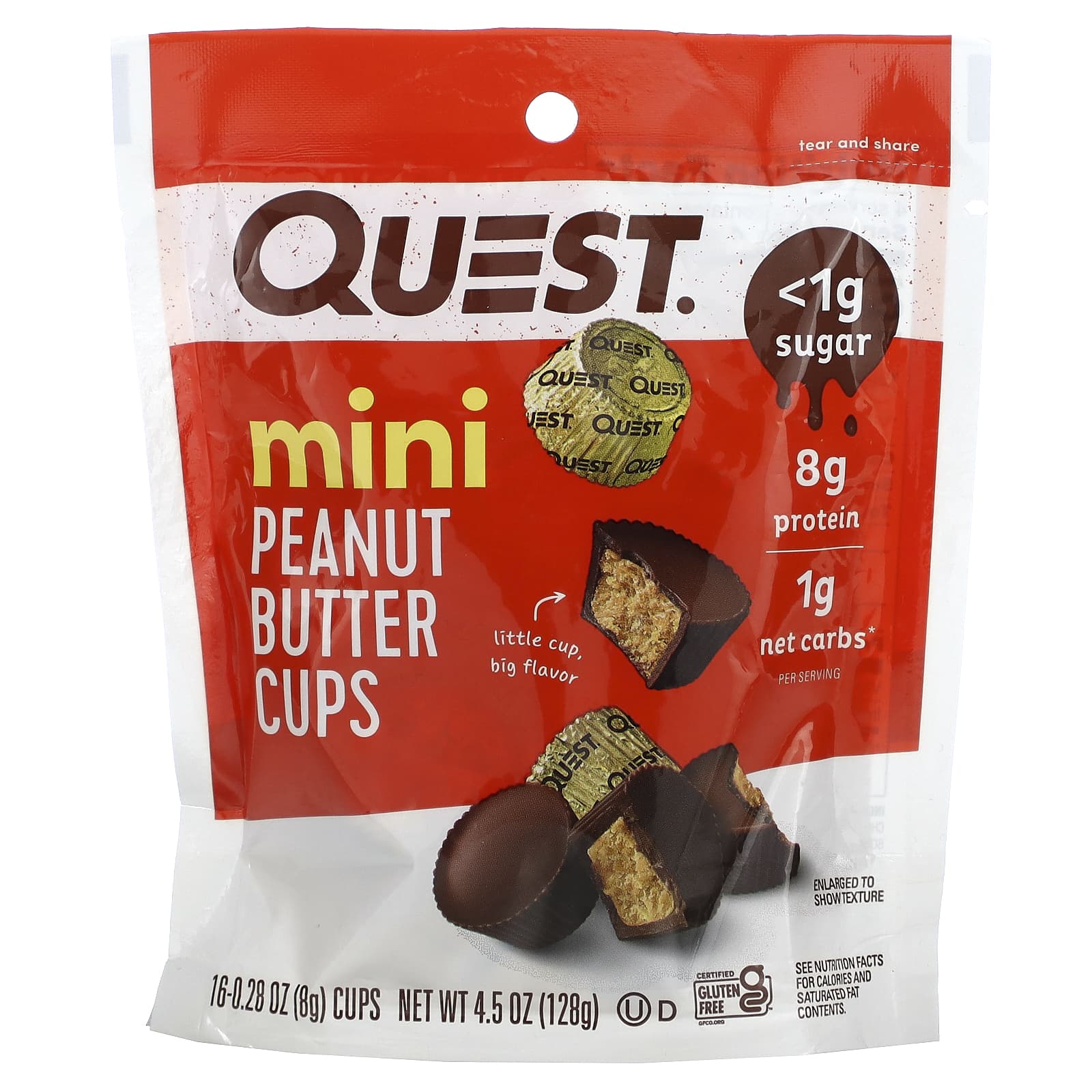 Quest Nutrition-Mini Peanut Butter Cups-16 Cups-0.28 oz (8 g) Each