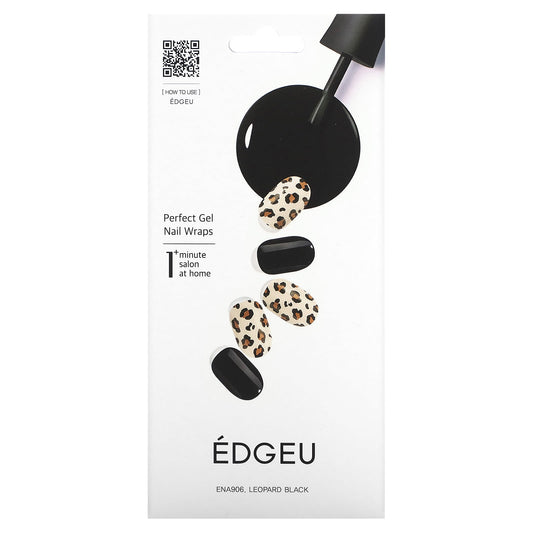 Edgeu-Perfect Gel Nail Wraps-ENA906-Leopard Black-16 Piece Strips Set